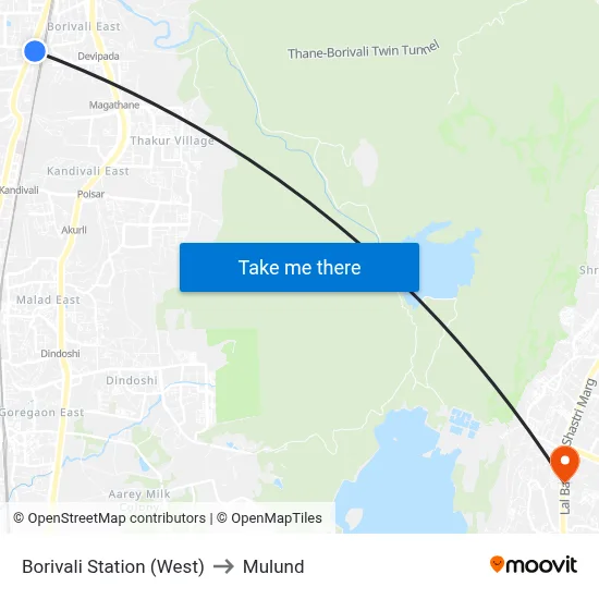 Borivali Station (West) to Mulund map