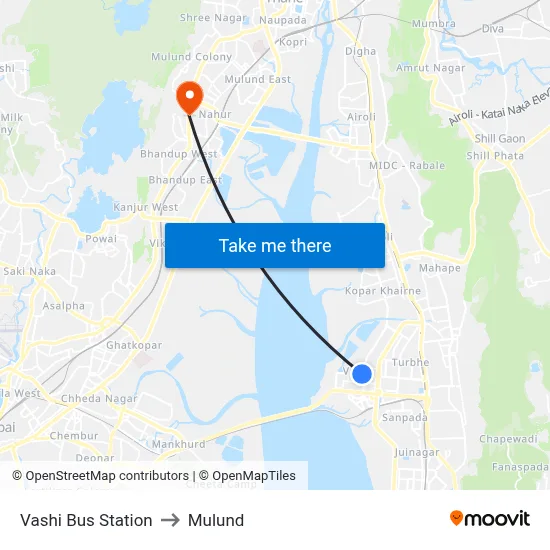 Vashi Bus Station to Mulund map
