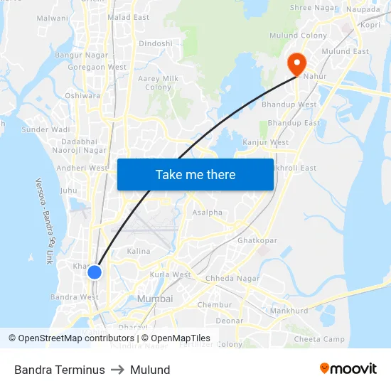 Bandra Terminus to Mulund map