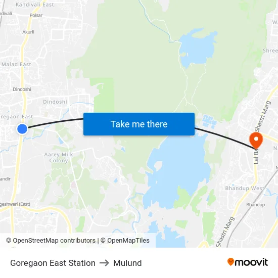 Goregaon East Station to Mulund map