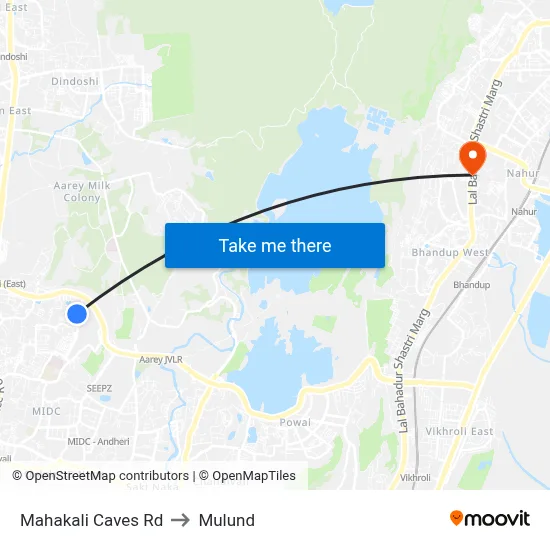 Mahakali Caves Rd to Mulund map
