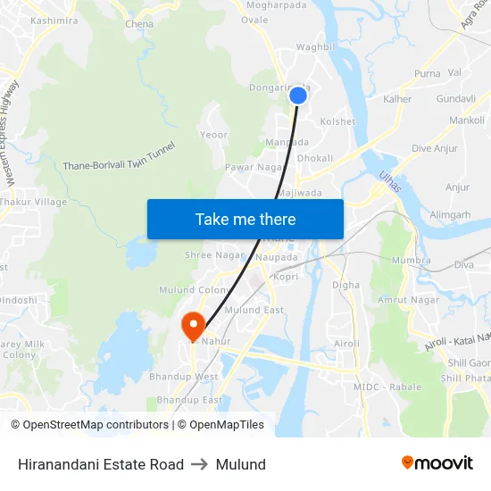 Hiranandani Estate Road to Mulund map