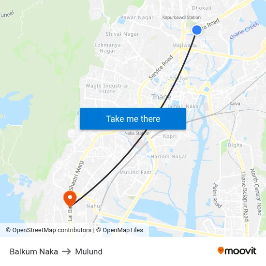 Balkum Naka to Mulund map