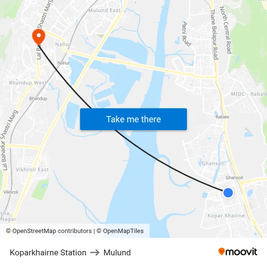 Koparkhairne Station to Mulund map