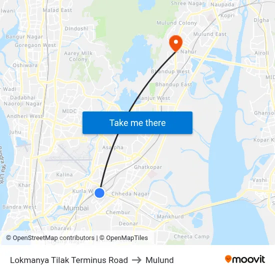 Lokmanya Tilak Terminus Road to Mulund map