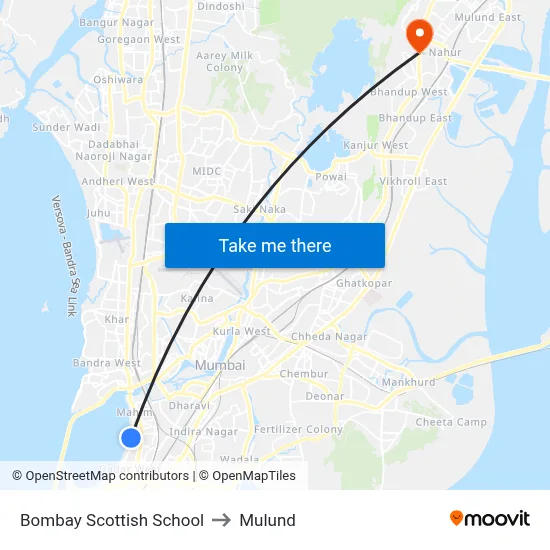 Bombay Scottish School to Mulund map