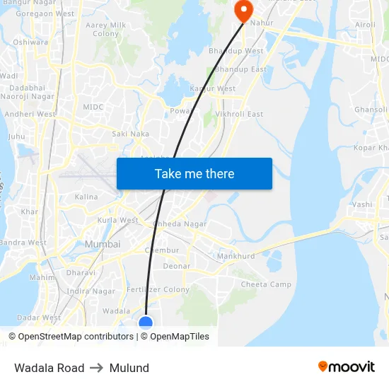 Wadala Road to Mulund map