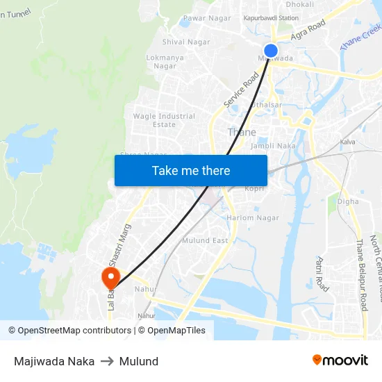 Majiwada Naka to Mulund map