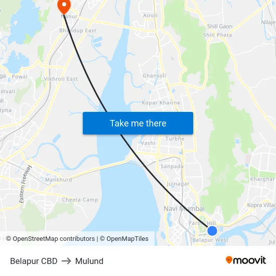Belapur CBD to Mulund map