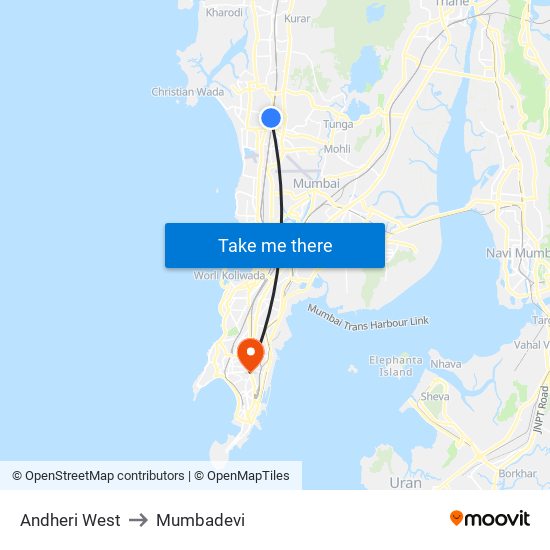 Andheri West to Mumbadevi map