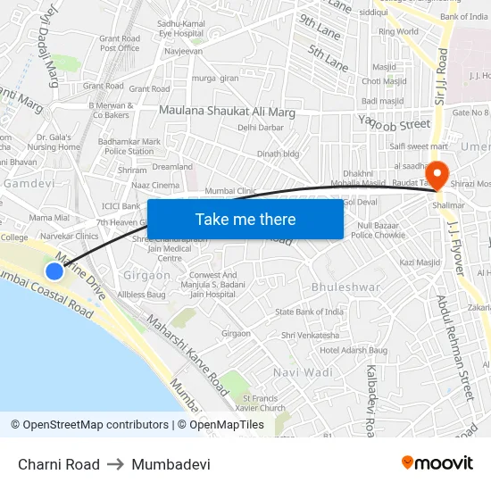 Charni Road to Mumbadevi map