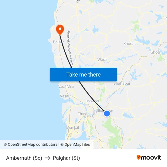 Ambernath (Sc) to Palghar (St) map