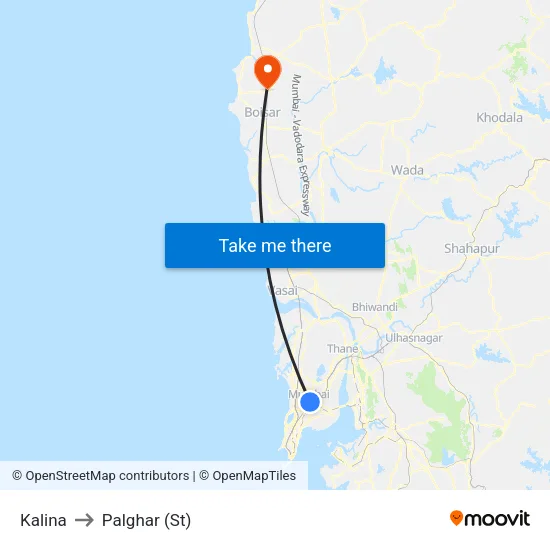 Kalina to Palghar (St) map