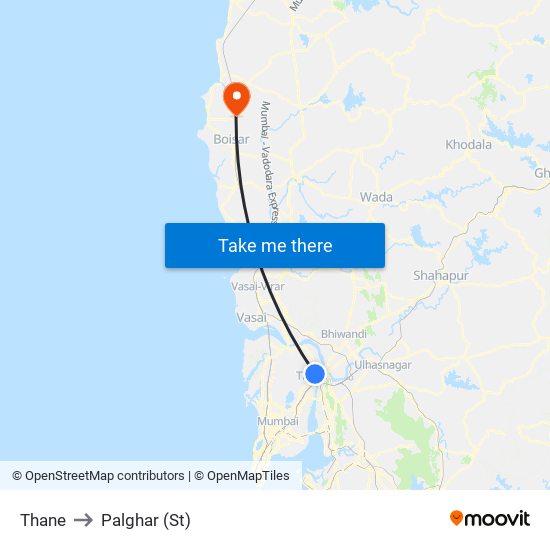 Thane to Palghar (St) map