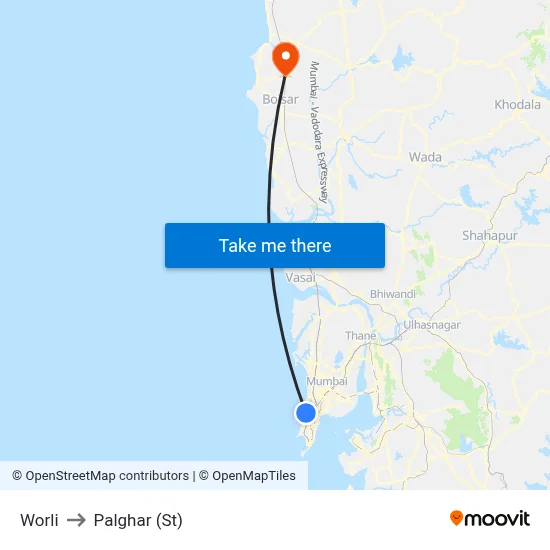 Worli to Palghar (St) map