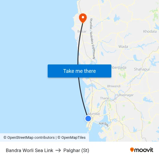Bandra Worli Sea Link to Palghar (St) map