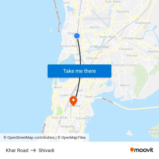 Khar Road to Shivadi map