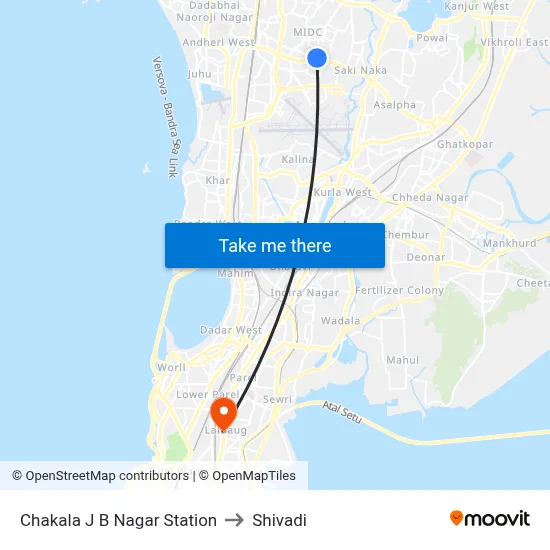 Chakala J B Nagar Station to Shivadi map