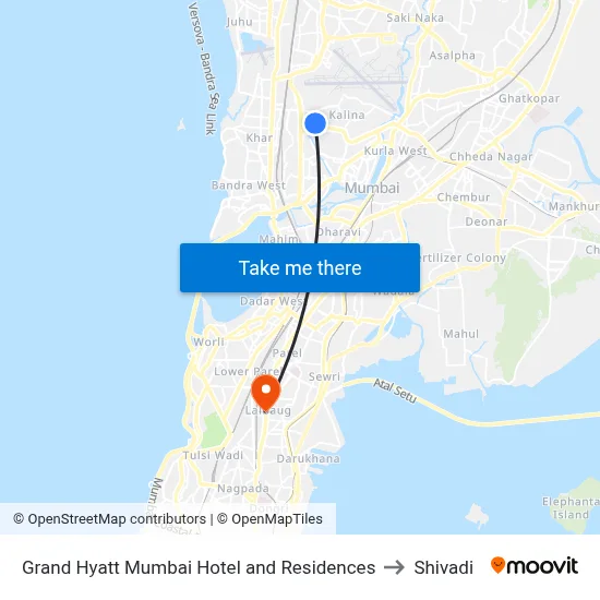 Grand Hyatt Mumbai Hotel and Residences to Shivadi map