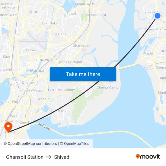 Ghansoli Station to Shivadi map