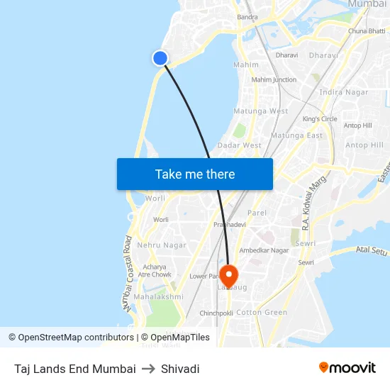 Taj Lands End Mumbai to Shivadi map