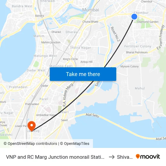 VNP and RC Marg Junction monorail Station to Shivadi map
