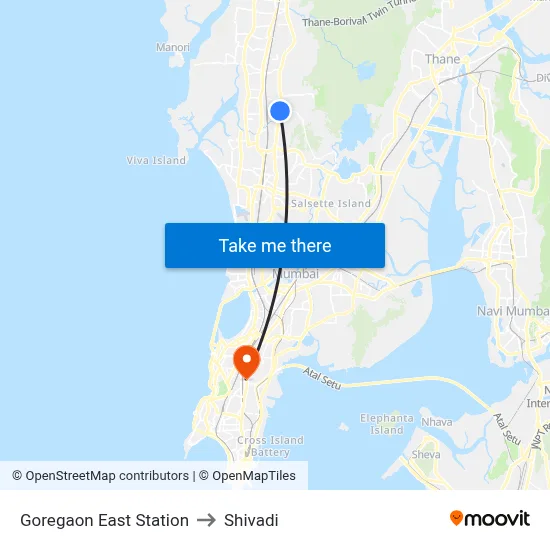 Goregaon East Station to Shivadi map
