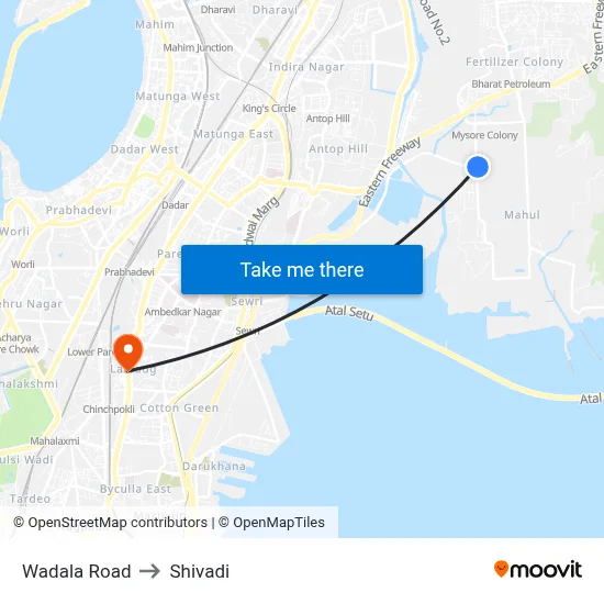 Wadala Road to Shivadi map