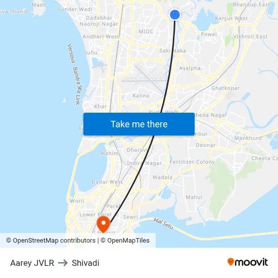 Aarey JVLR to Shivadi map