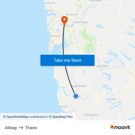 Alibag to Thane map