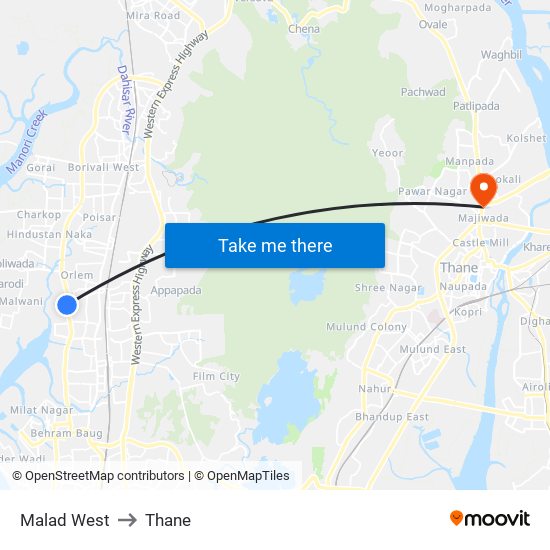 Malad West to Thane map