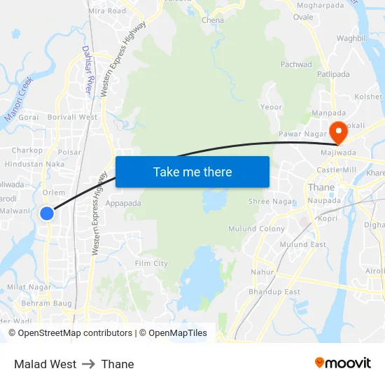 Malad West to Thane map