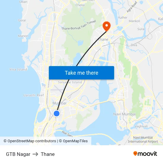 GTB Nagar to Thane map