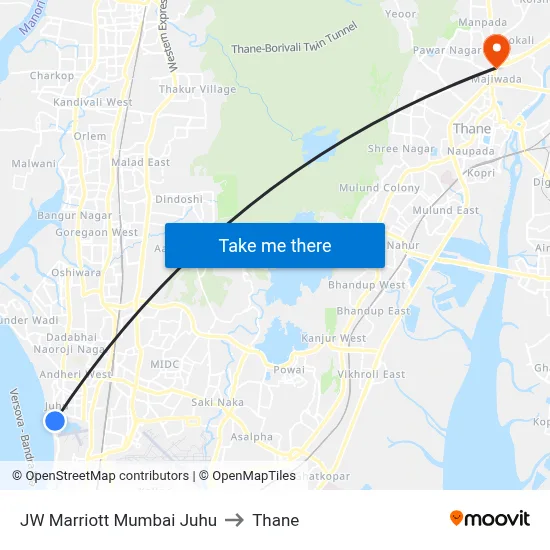 JW Marriott Mumbai Juhu to Thane map