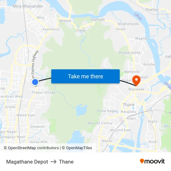 Magathane Depot to Thane map
