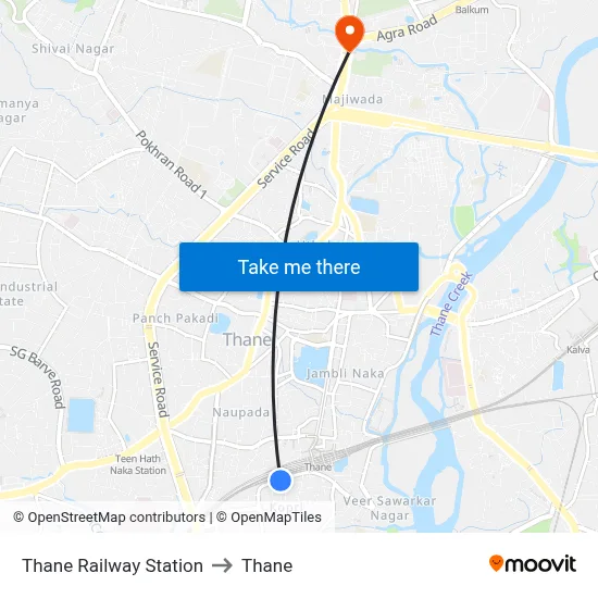 Thane Railway Station to Thane map