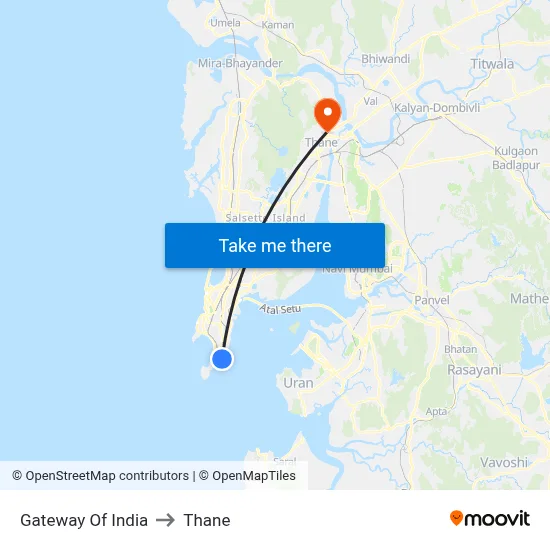 Gateway Of India to Thane map