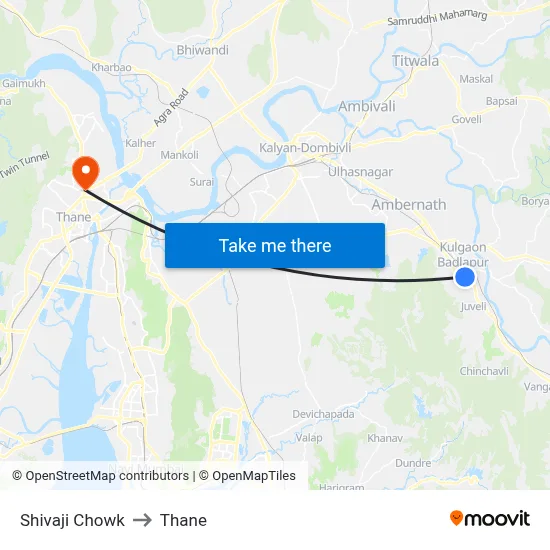 Shivaji Chowk to Thane map