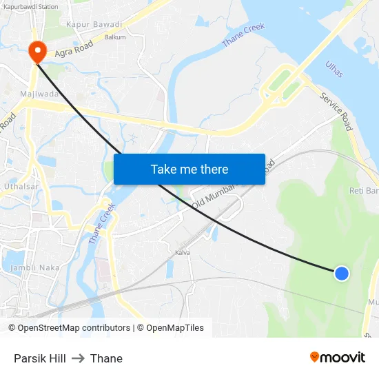 Parsik Hill to Thane map