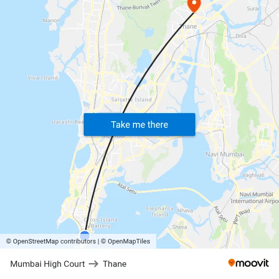 Mumbai High Court to Thane map