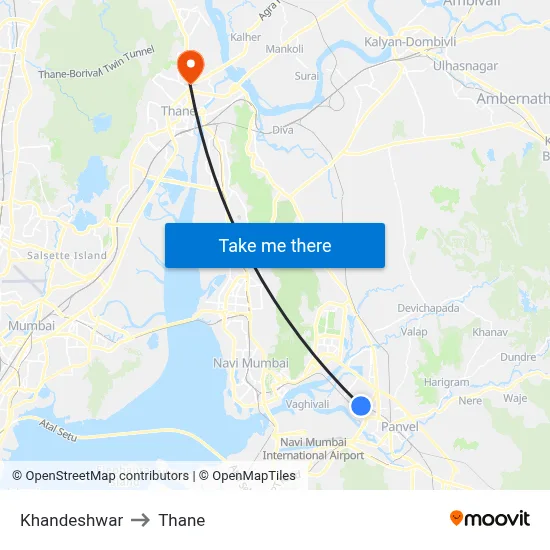 Khandeshwar to Thane map