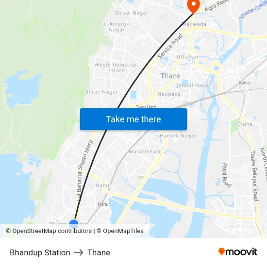 Bhandup Station to Thane map