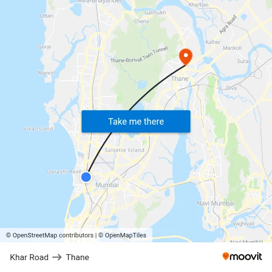 Khar Road to Thane map