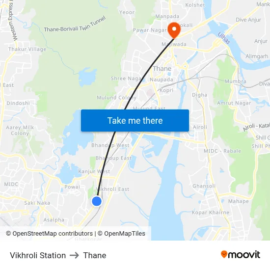Vikhroli Station to Thane map