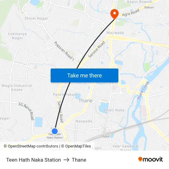 Teen Hath Naka Station to Thane map