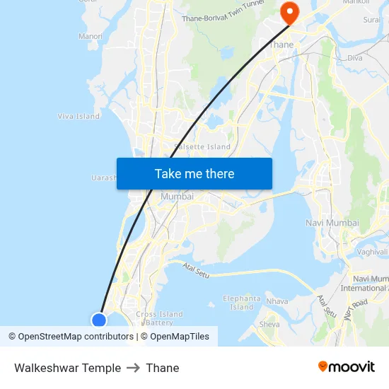 Walkeshwar Temple to Thane map