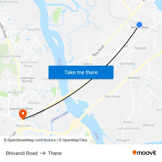 Bhivandi Road to Thane map