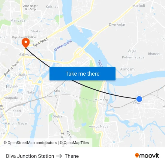 Diva Junction Station to Thane map