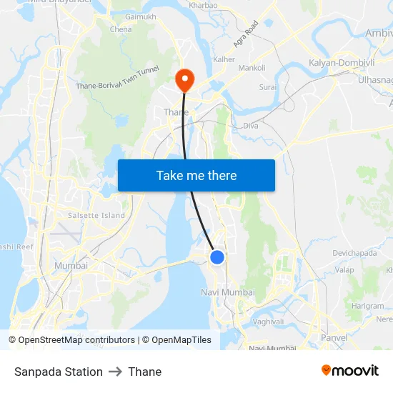 Sanpada Station to Thane map