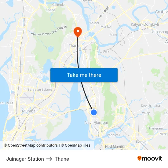 Juinagar Station to Thane map